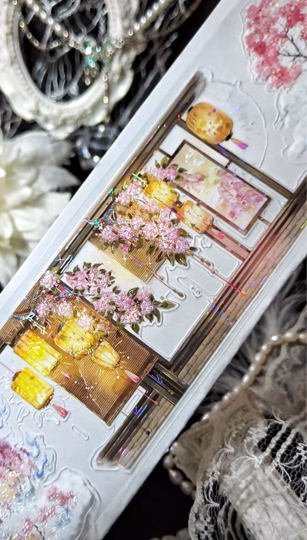 【9380】海外　5m巻　貝殻光カッティングマスキングテープ　ピンク　古風系