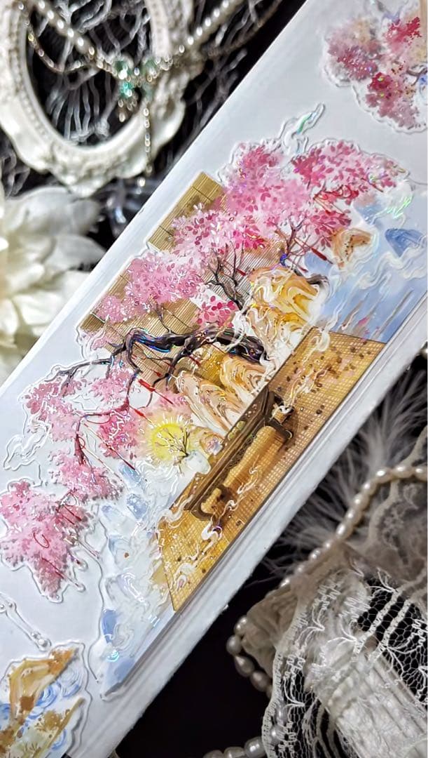 【9380】海外　5m巻　貝殻光カッティングマスキングテープ　ピンク　古風系