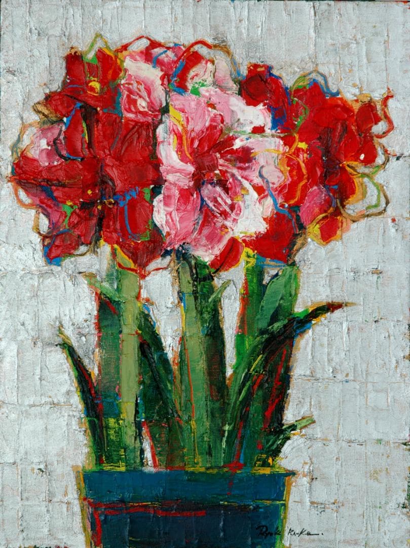 油絵 菅家令子 絵 絵画 インテリア 額付(黒) uF6-111002 花