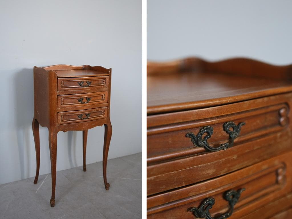 フランスアンティーク猫脚ベッドサイドキャビネット/ナイトテーブル机(91-236