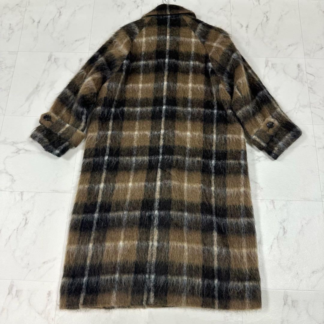 【美品】Curensology アルパカシャギー　チェックコート ブラウン