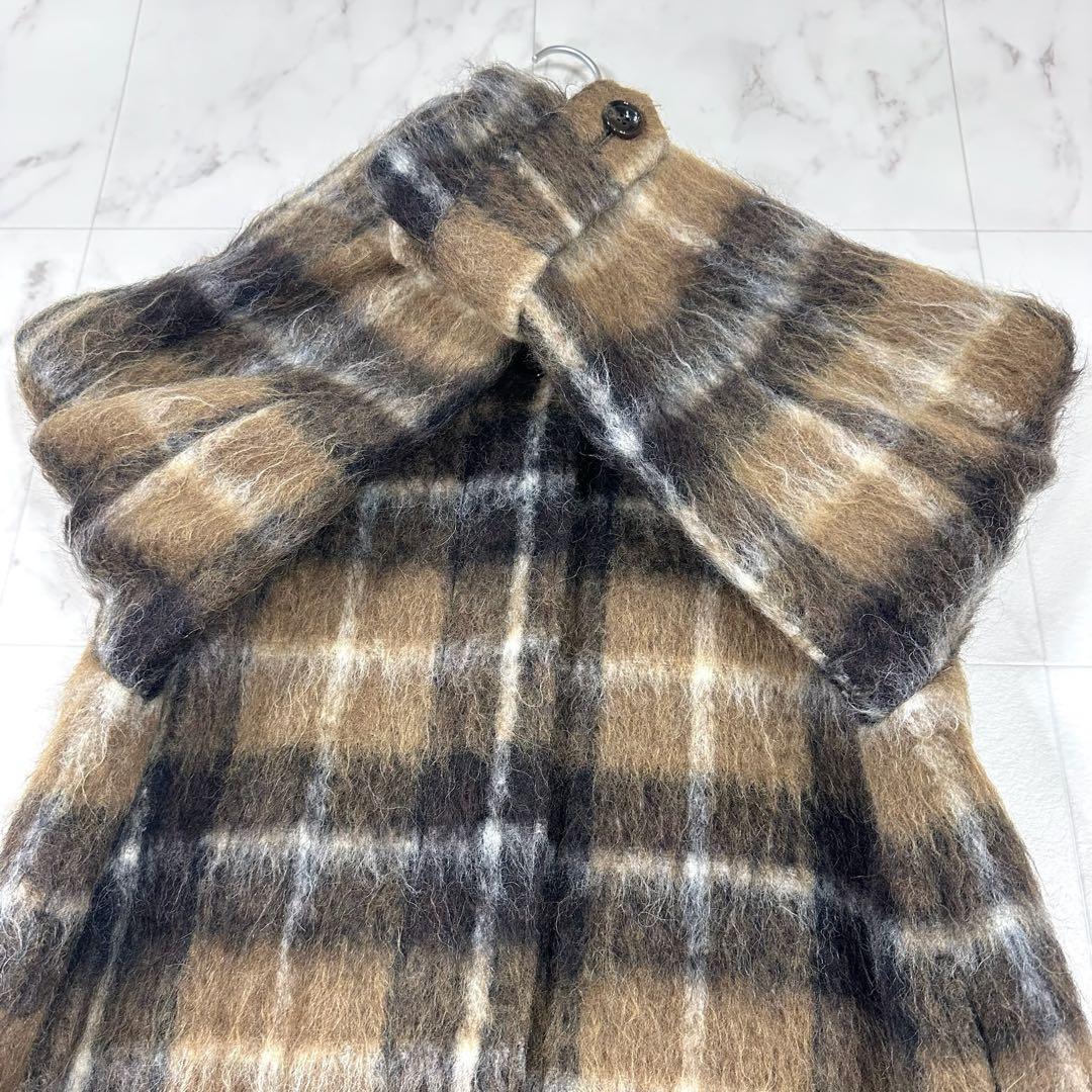 【美品】Curensology アルパカシャギー　チェックコート ブラウン