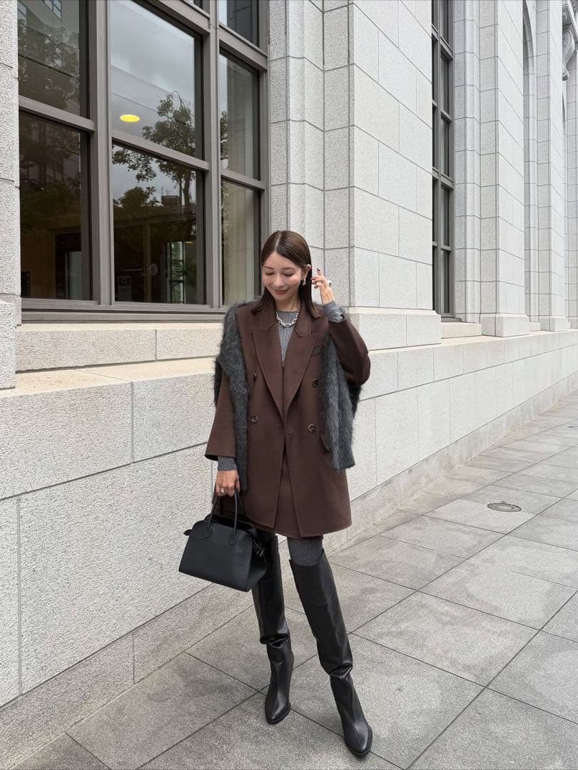 sakiさんコラボ　ジャケットコート　スカートとセットアップ　ブラウン　Mサイズ