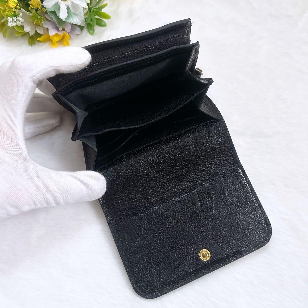 IL BISONTE シュリンクレザー 二つ折り財布 ロゴ刻印 フラップ 黒