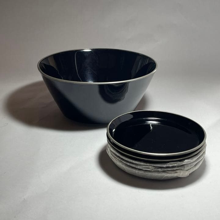 ◆黒漆菓子器と銘々皿五枚 京漆器 三象漆園造 高級漆器◆