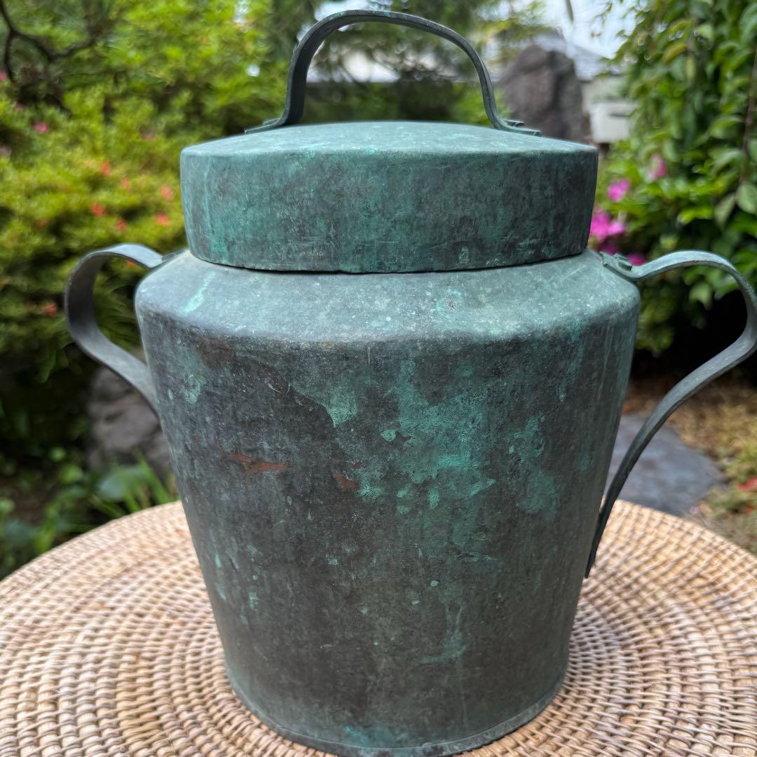 アンティークの素敵な鉄瓶 銅製　緑青付き 民藝　伝統工芸　蚤の市　手仕事