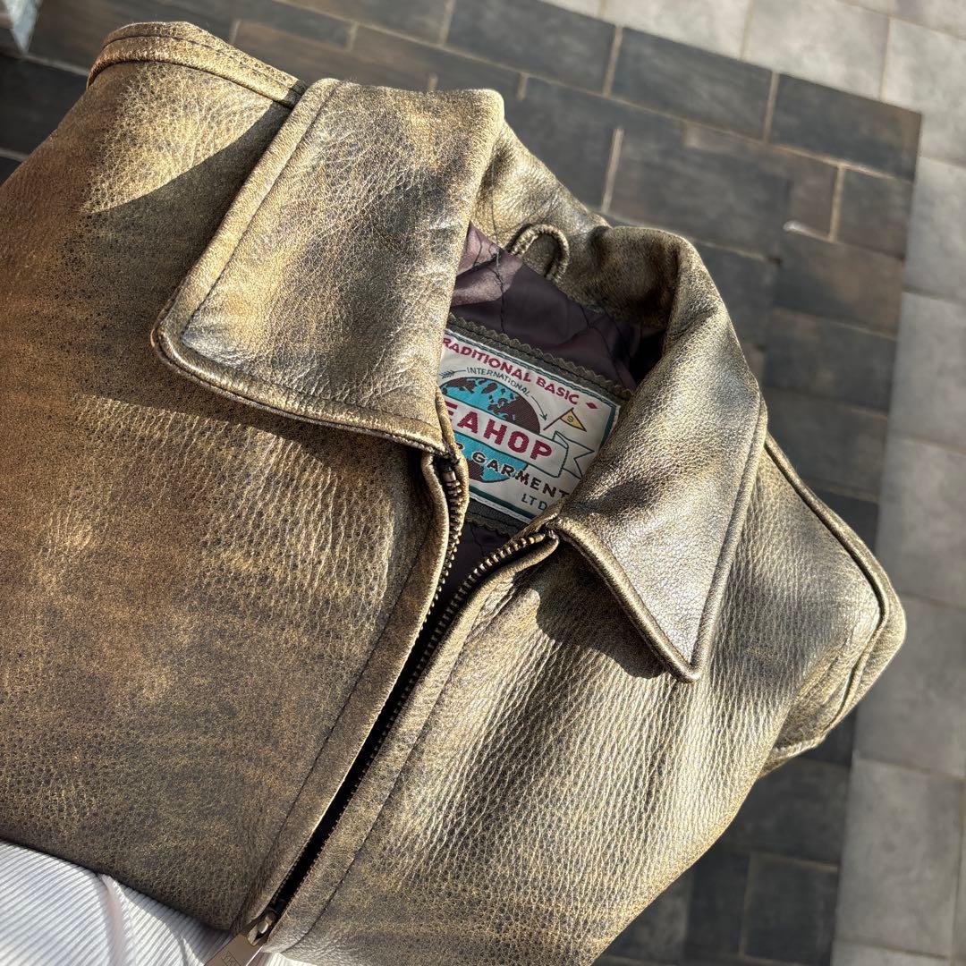 雰囲気抜群 短丈 90s レザージャケット 古着 vintage 本革 A2