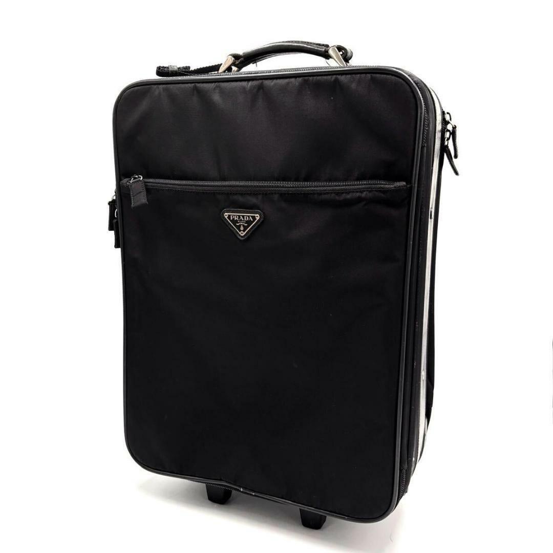 【美品】プラダ キャリーケース スーツケース ナイロン レザー 三角ロゴ 黒