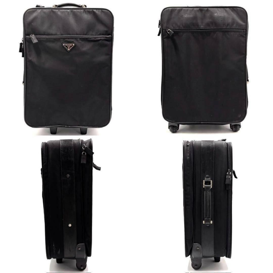 【美品】プラダ キャリーケース スーツケース ナイロン レザー 三角ロゴ 黒