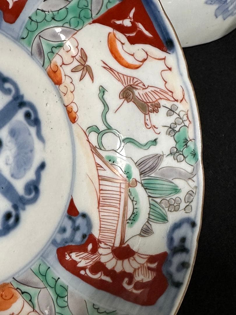 古伊万里 金彩色絵 花草雲鶴文鉢 五客セット　古美術品 骨董