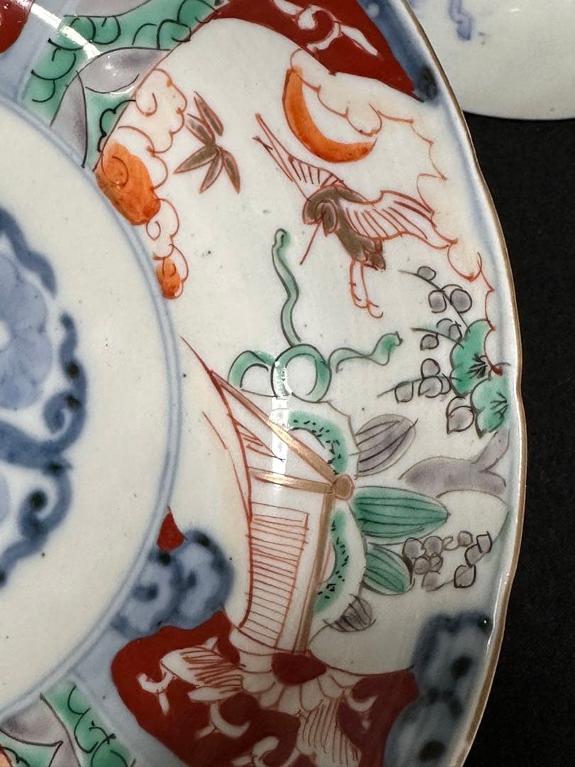 古伊万里 金彩色絵 花草雲鶴文鉢 五客セット　古美術品 骨董