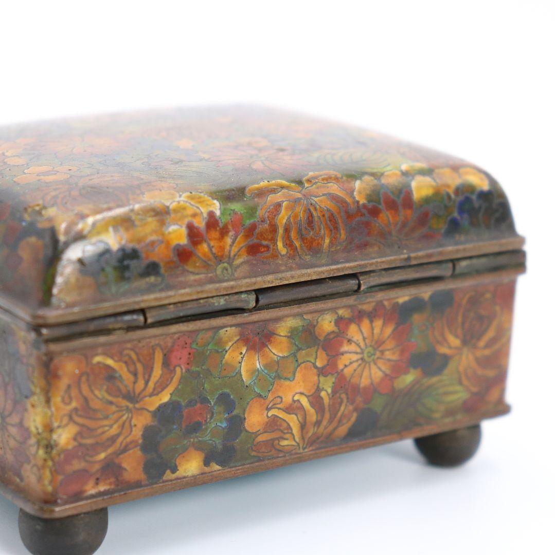 中国 七宝花尽蓋物 琺瑯彩 花詰 菊 牡丹 小箱 小物入れ 　V78　1F28