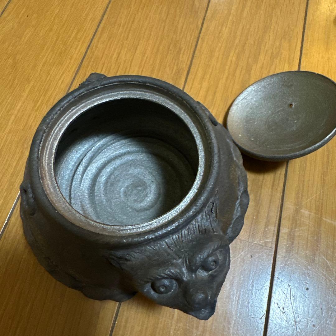 備前焼 獅子の顔 茶道具 木箱付き