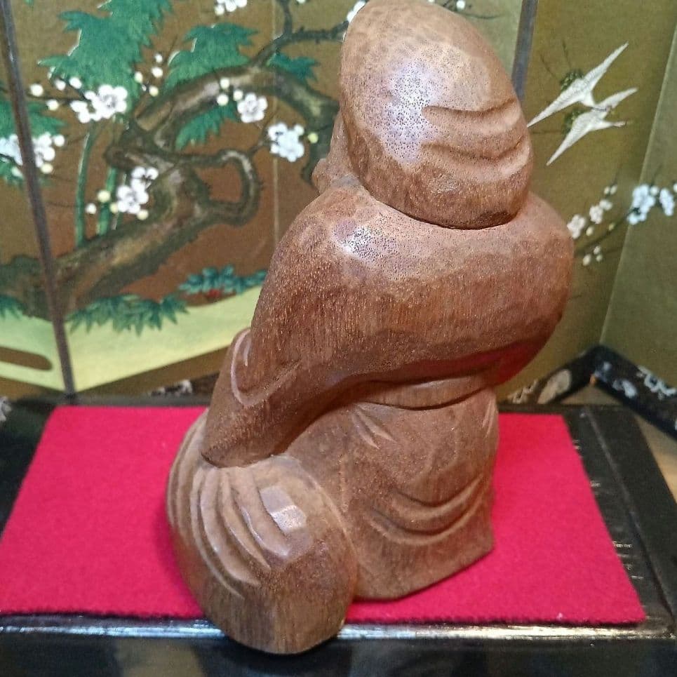 骨董品　恵比寿:大黒　木彫り置物　屏風&台座付き　希少セット