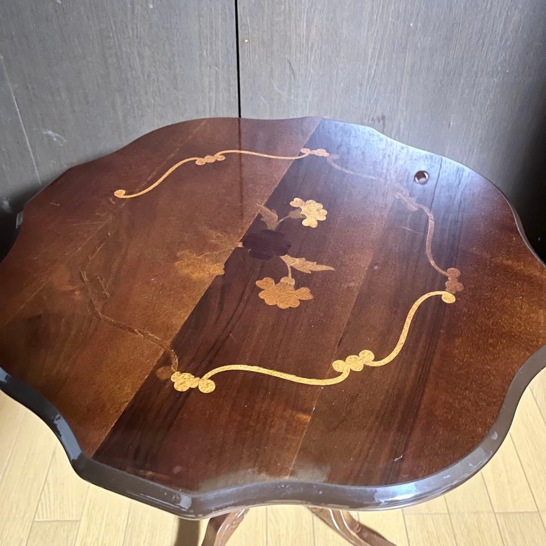 コーヒーテーブル 象嵌入り 艶あり輸入家具 アンティーク家具 イタリア ロココ調