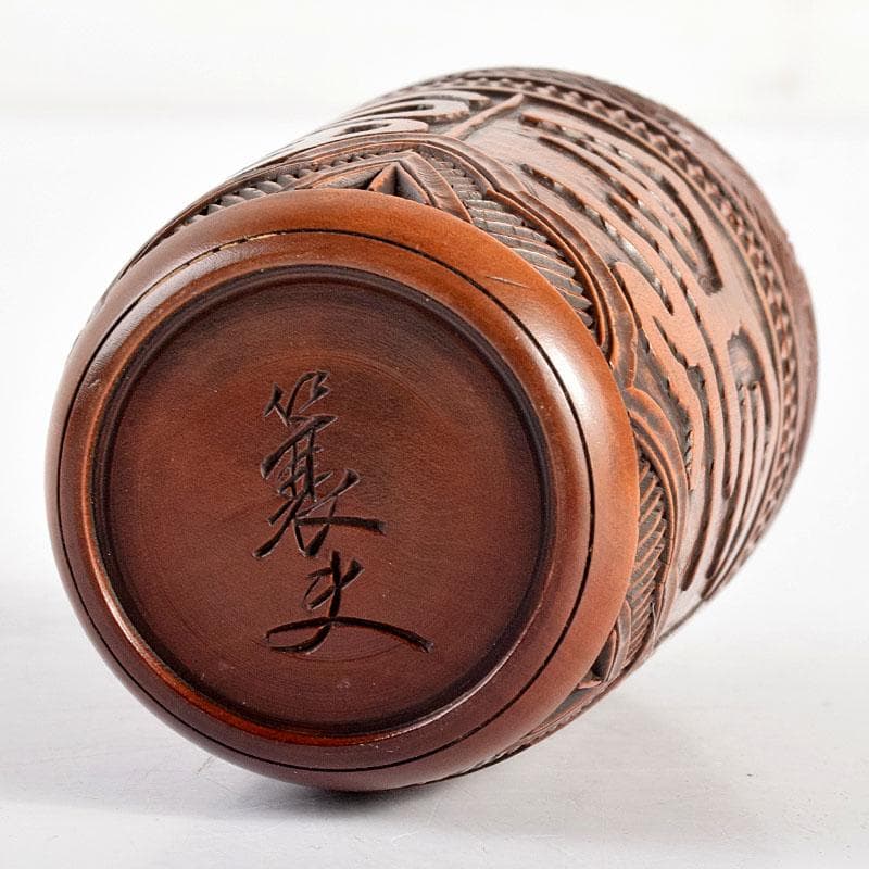 茶道具　黄楊木　木彫　茶入　在銘　時代箱付　M　R4891