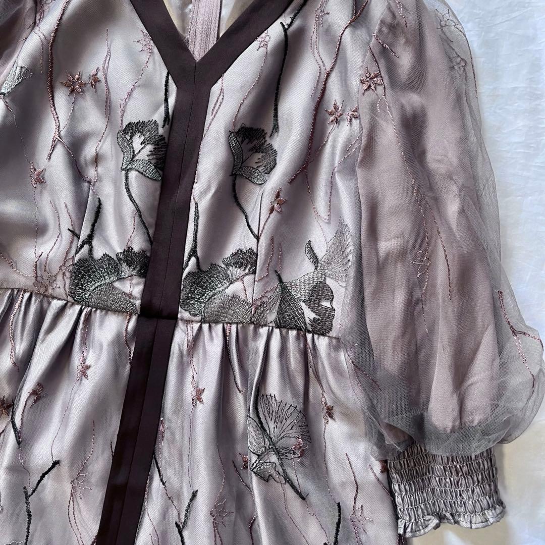 Callarusカラルス Vネック刺繍レースワンピースドレス 結婚式オケージョン