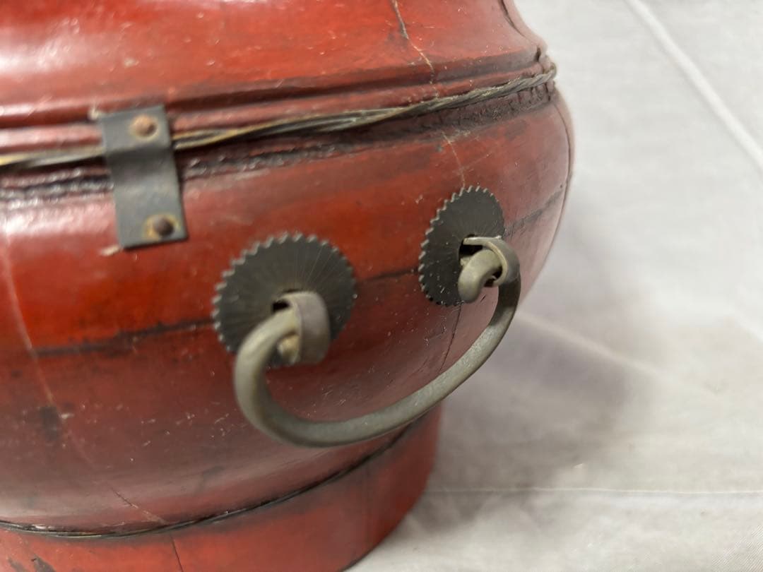 李朝 琉球 朱塗手桶 木製 銅製金具 時代