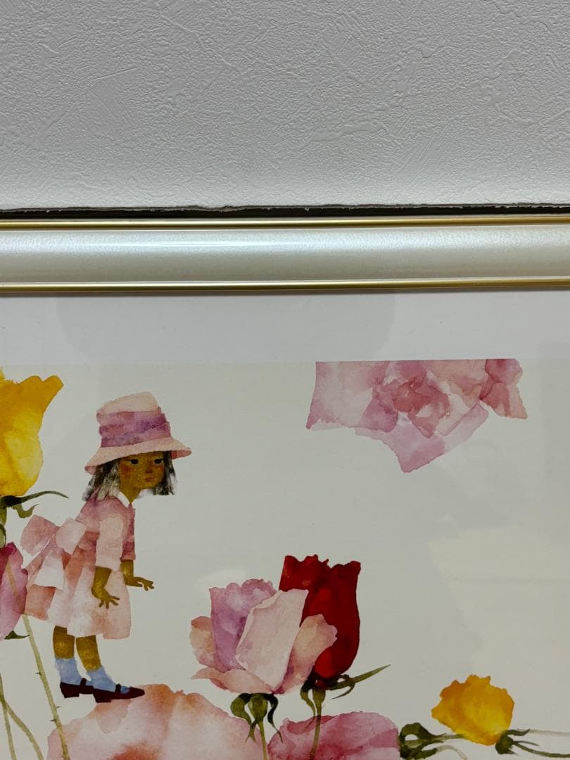 いわさきちひろ ポスター額「花と少女」絵画