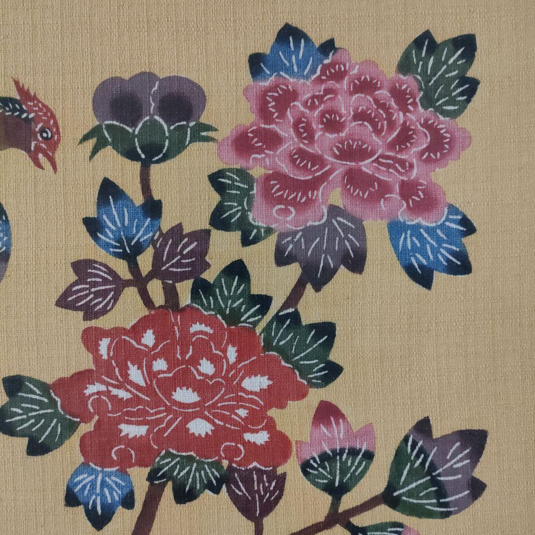 琉球伝統工芸 沖縄紅型　『大判花鳥図』、ウコン布染織