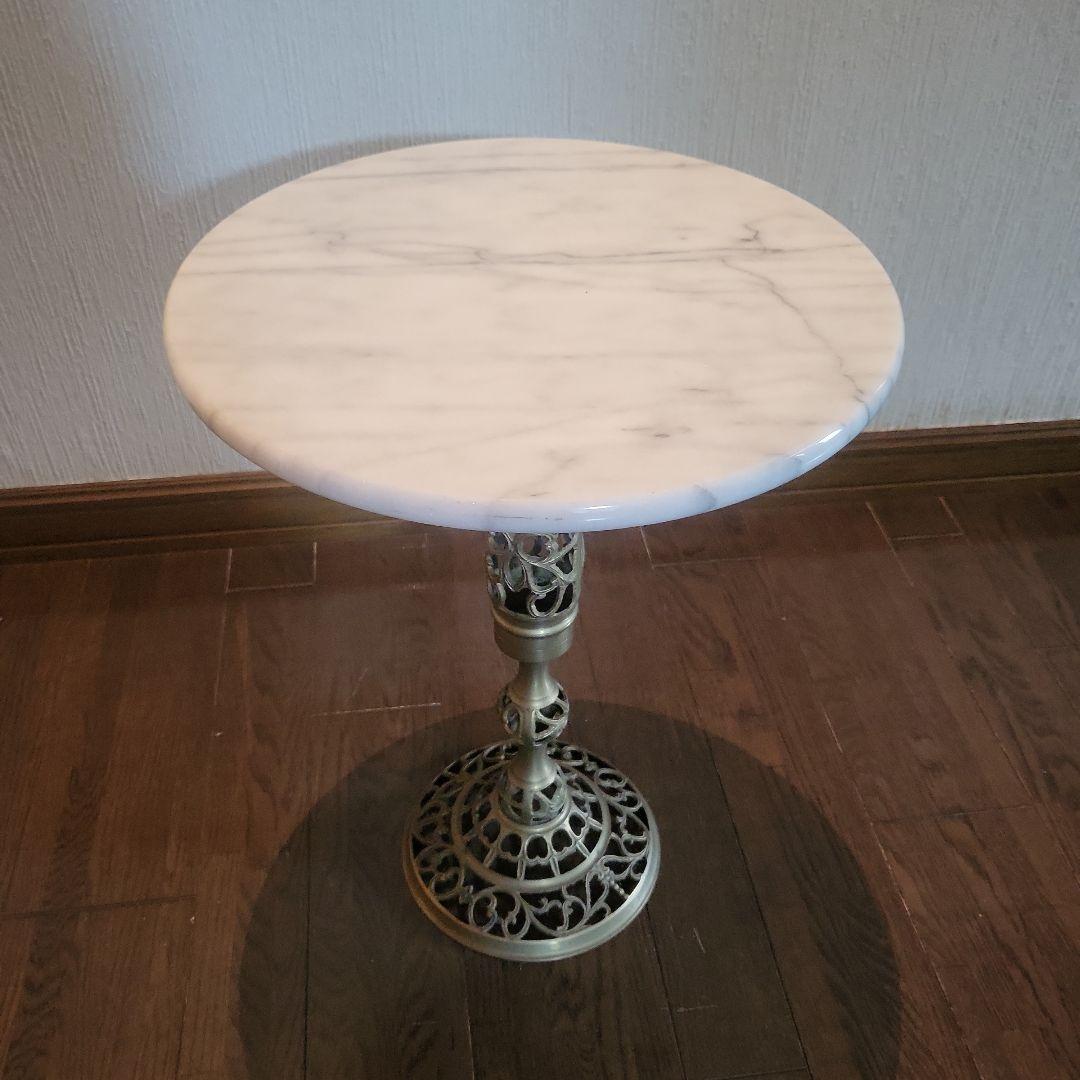 アンティーク　大理石風　円形テーブル