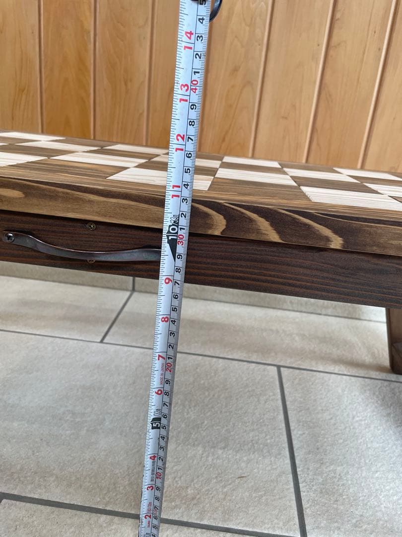 木製折りたたみテーブル チェック柄