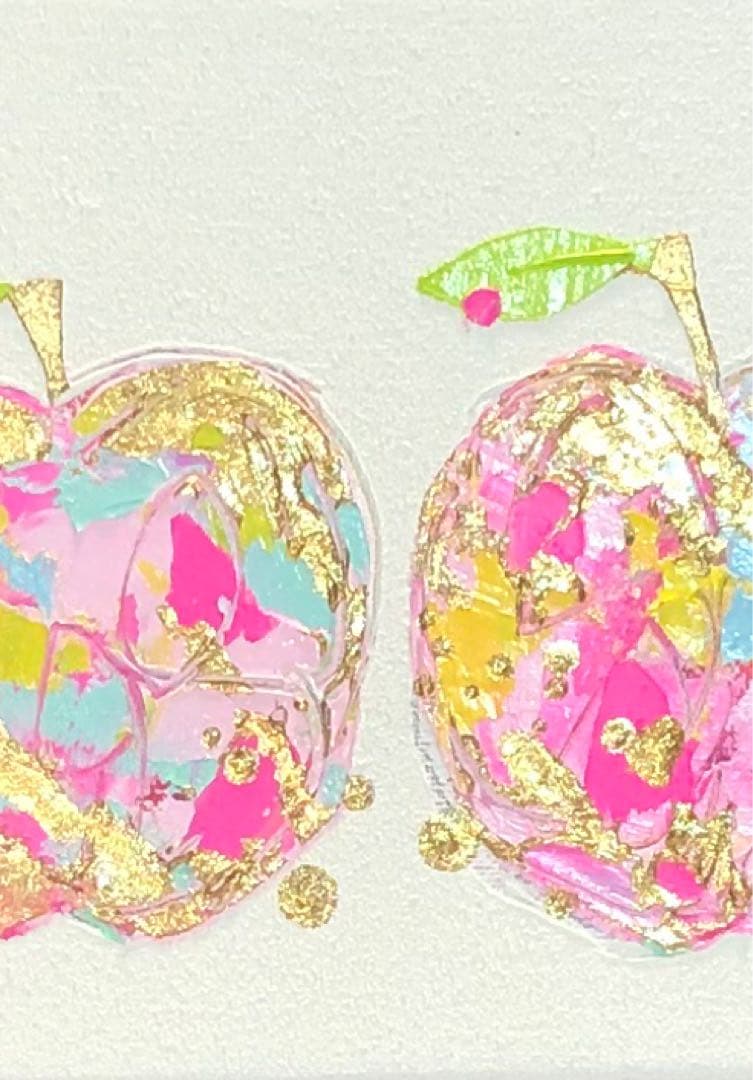 絵画　油絵　原画　一点物　リンゴ　ピンク　北欧　アート　インテリア　SM