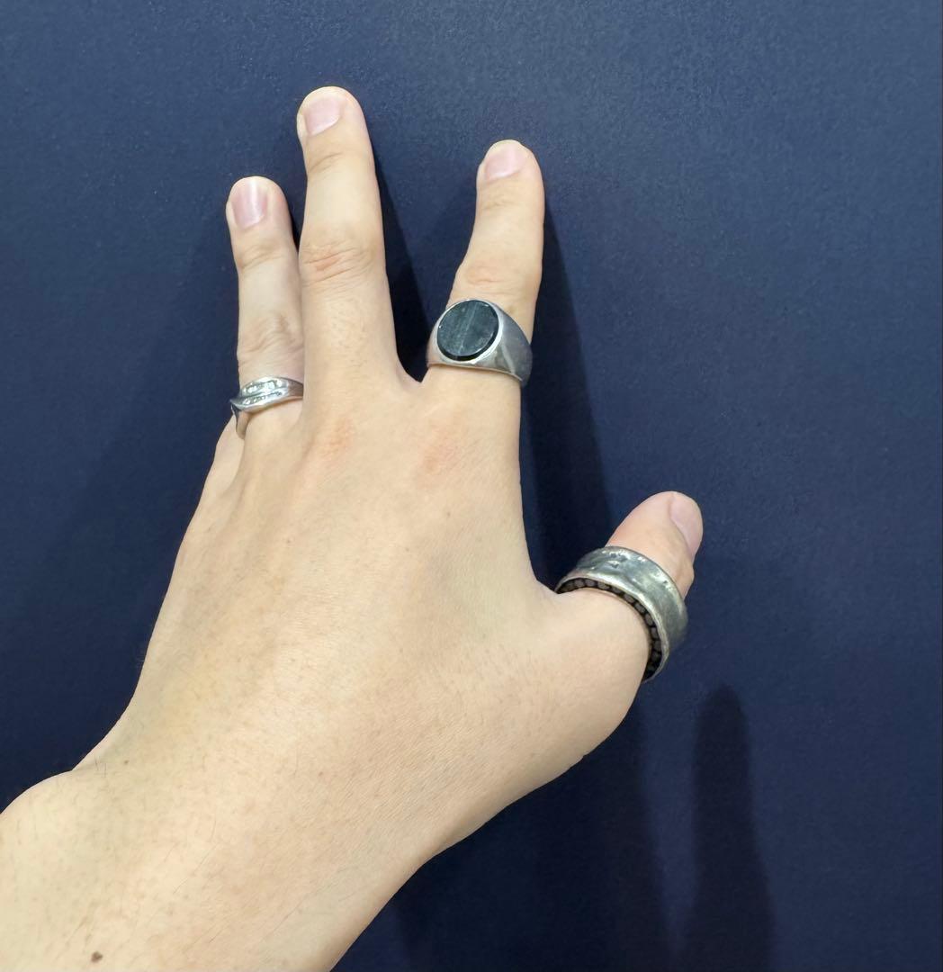 e.m. 両面 ジルコニア リング ブラック シルバー925 19号