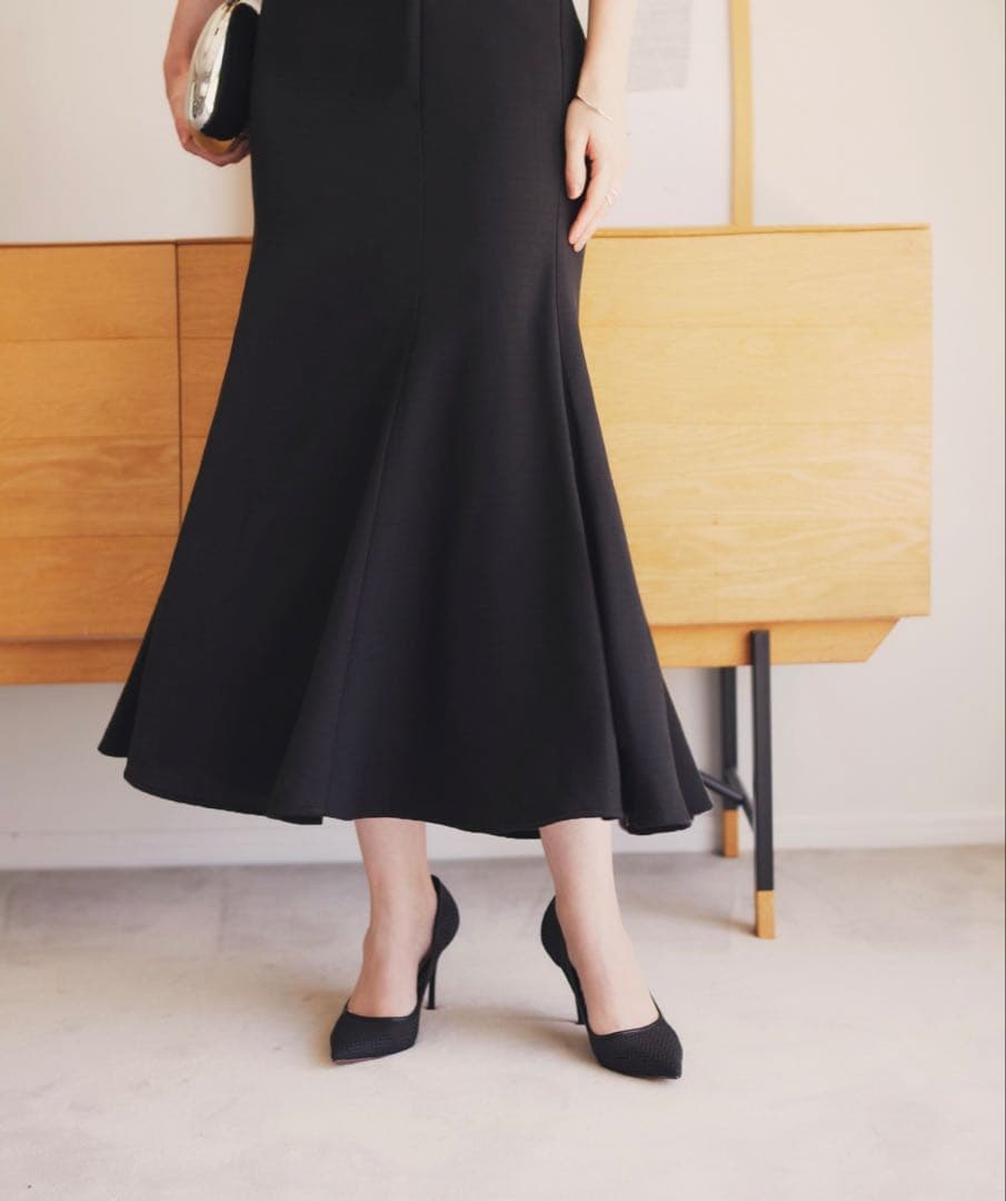 LEJA花柄ストーンスパンコールチュールオーバーラップマーメイドワンピースドレス