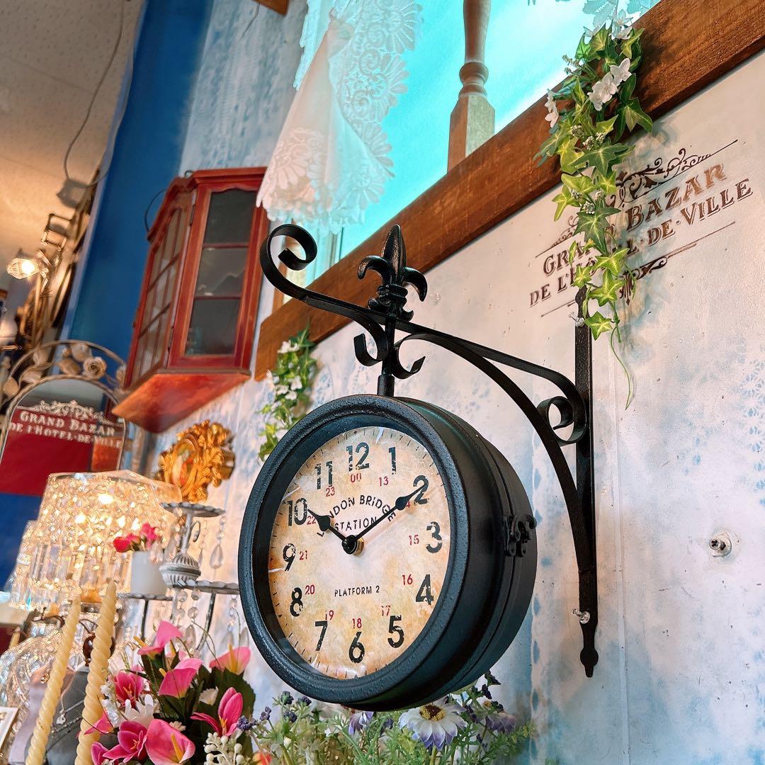 おしゃれな壁掛け時計 №.3 両面時計ウォールクロック アンティーク時計