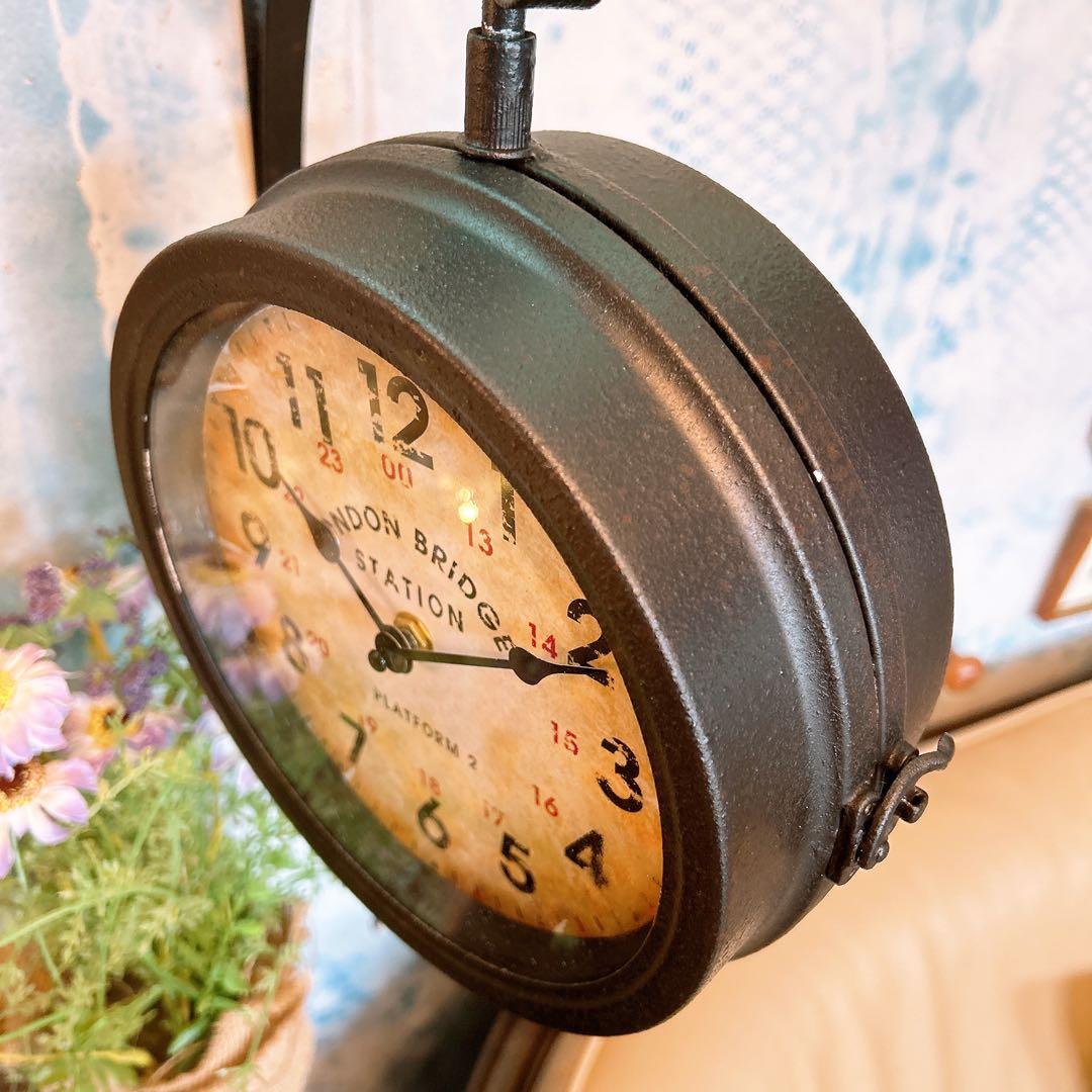 おしゃれな壁掛け時計 №.3 両面時計ウォールクロック アンティーク時計