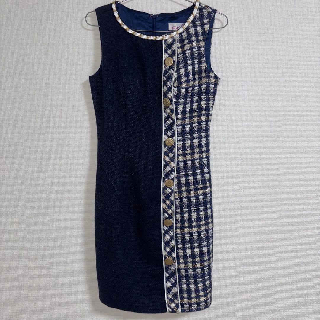 an アン ハーフ切替ツイード柄 タイトミニドレス