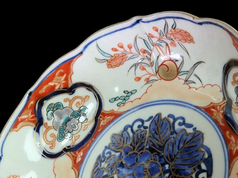 古伊万里　色絵　窓絵獅子　秋草に兎の図　膾皿　５客　D049AS-DBj