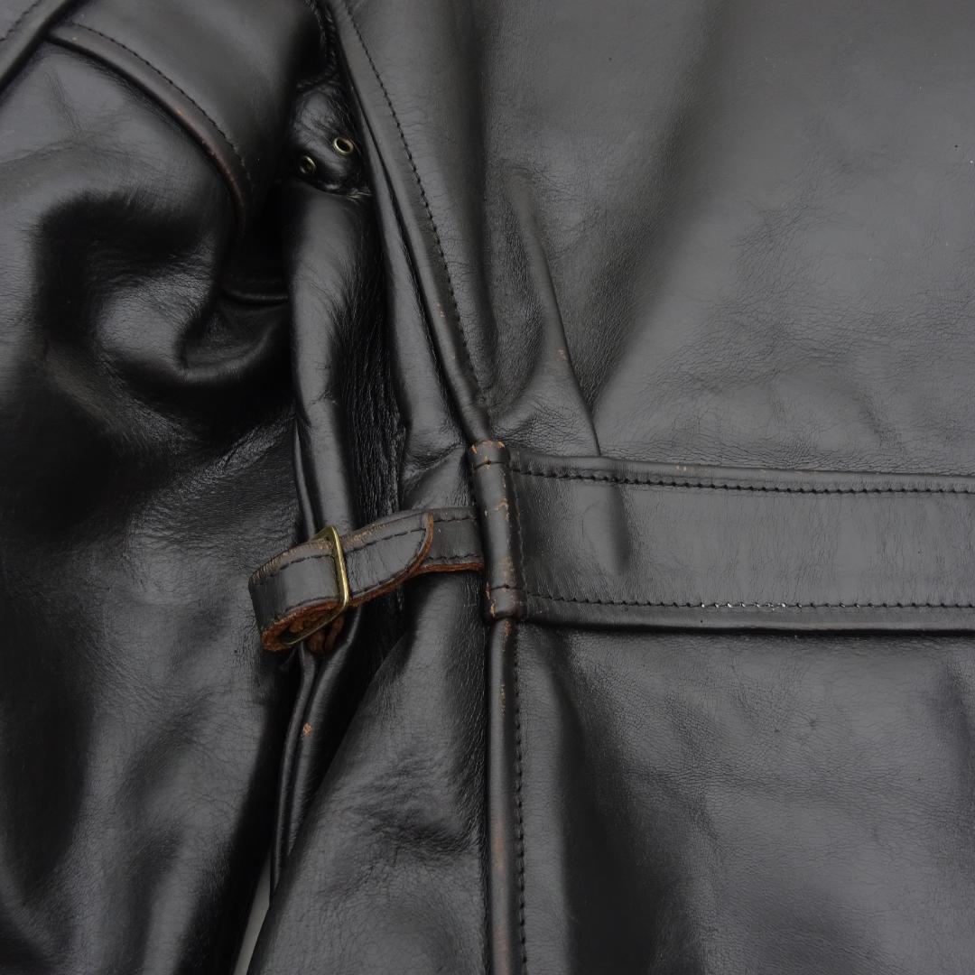 茶芯良好エアロレザー ホースハイド レザージャケット ハーフベルト 38直立馬革