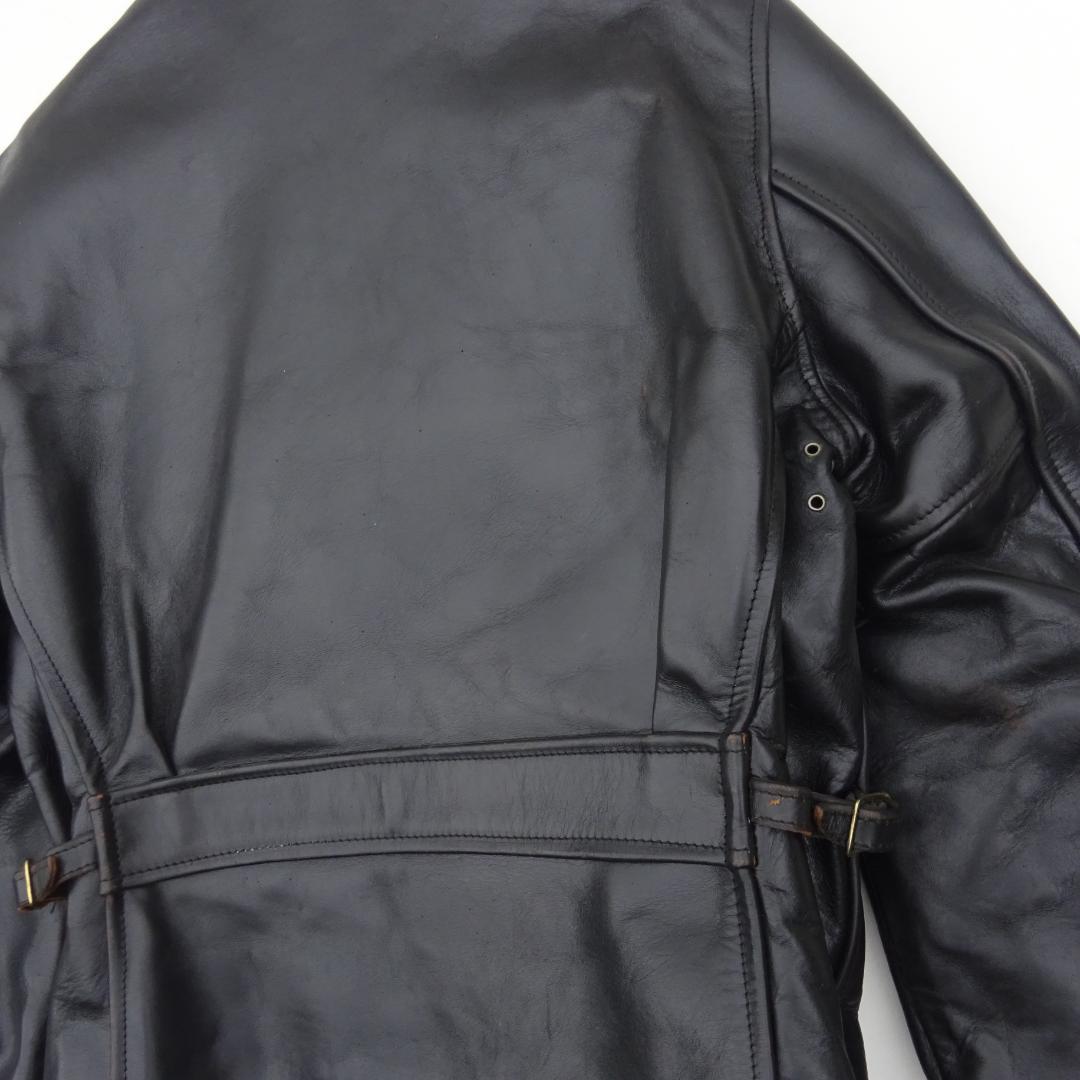 茶芯良好エアロレザー ホースハイド レザージャケット ハーフベルト 38直立馬革