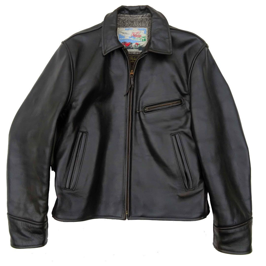茶芯良好エアロレザー ホースハイド レザージャケット ハーフベルト 38直立馬革