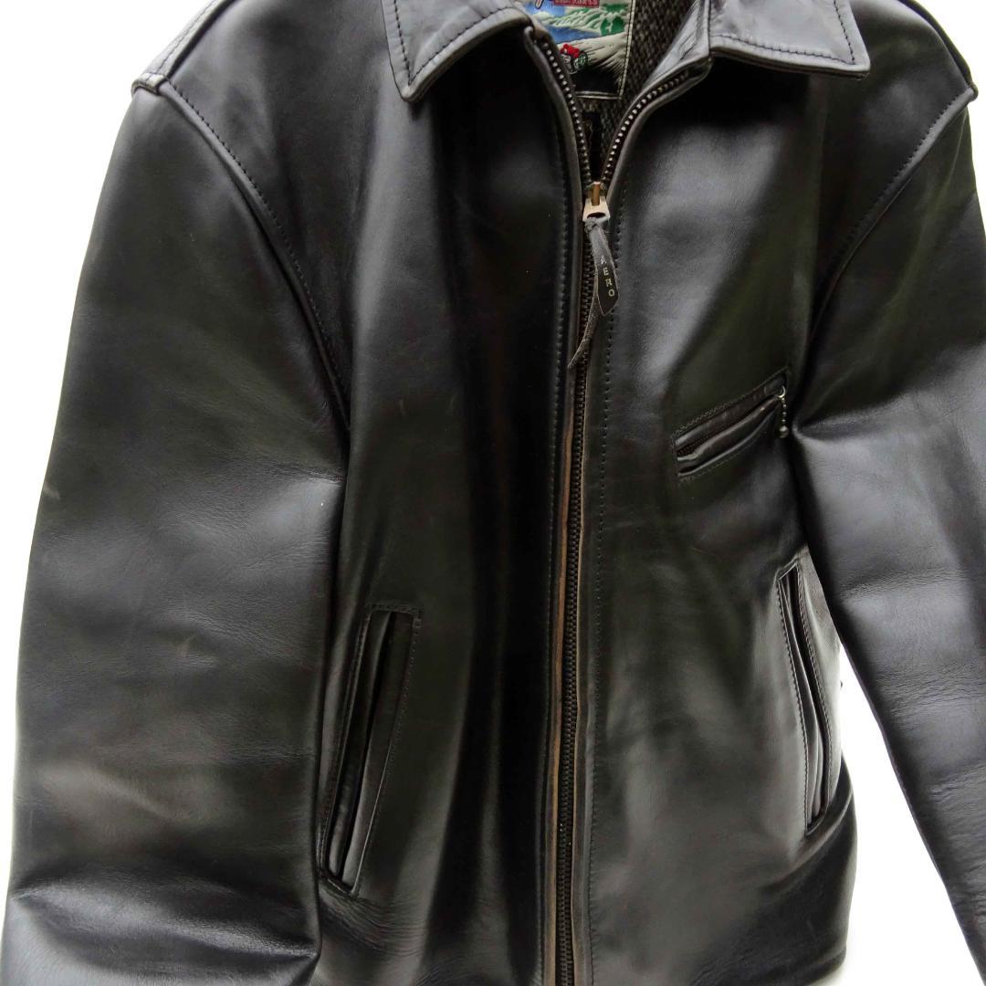 茶芯良好エアロレザー ホースハイド レザージャケット ハーフベルト 38直立馬革