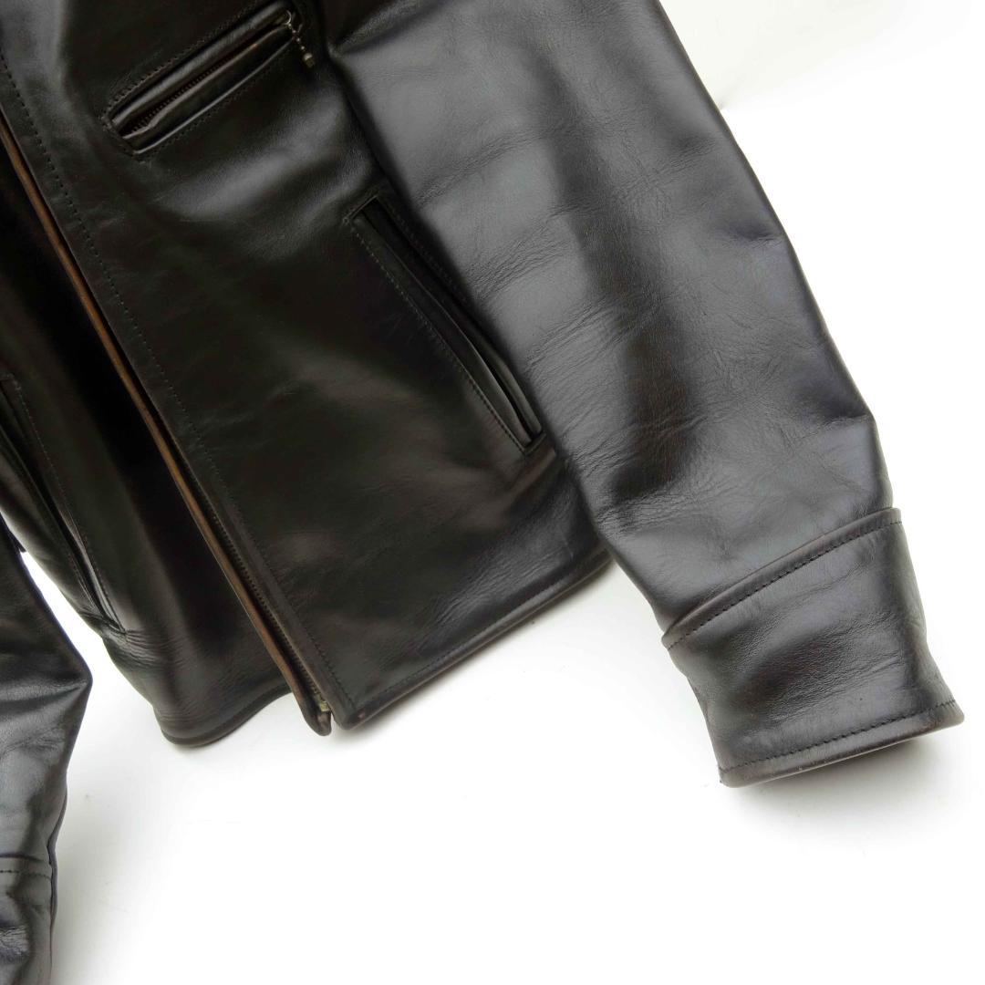 茶芯良好エアロレザー ホースハイド レザージャケット ハーフベルト 38直立馬革