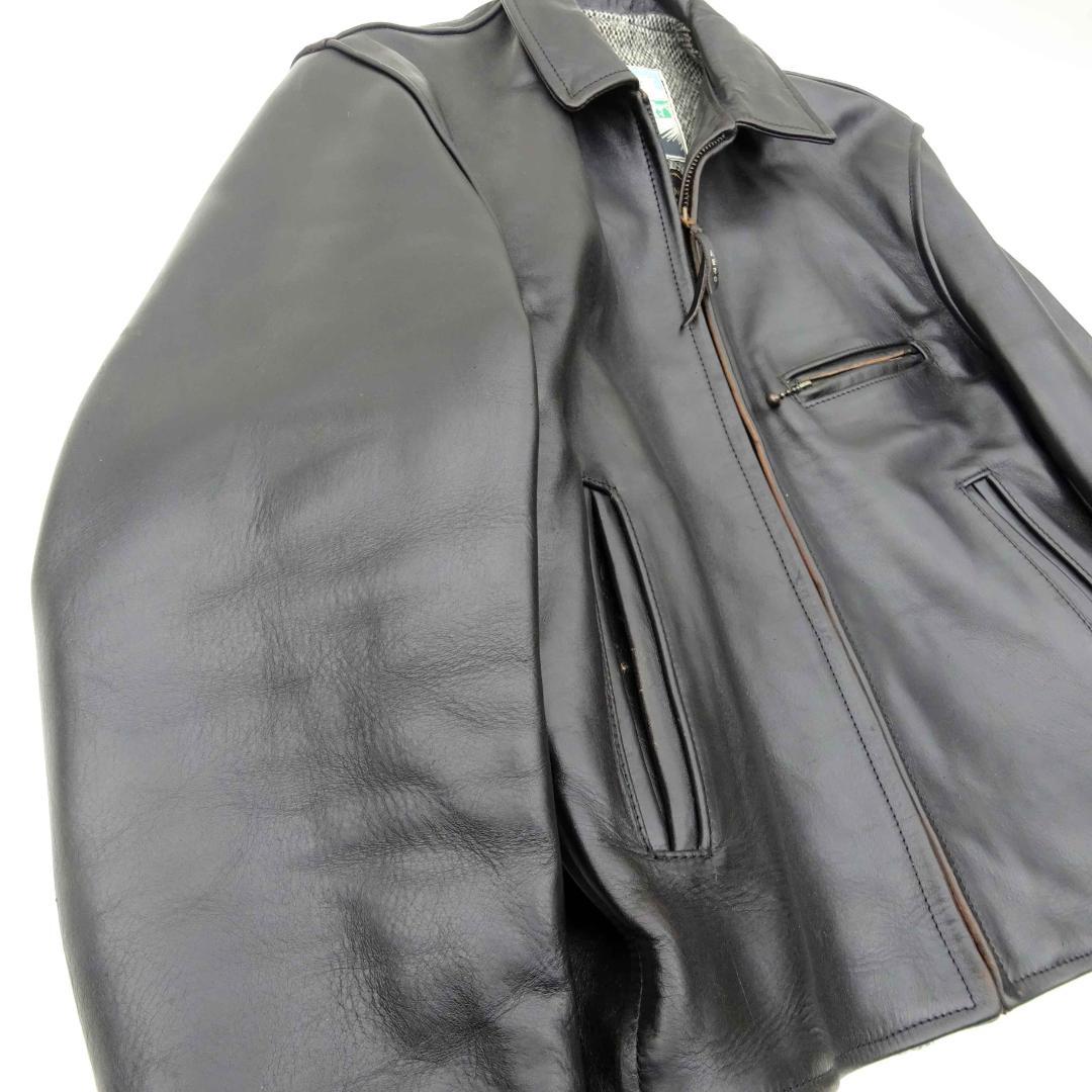 茶芯良好エアロレザー ホースハイド レザージャケット ハーフベルト 38直立馬革