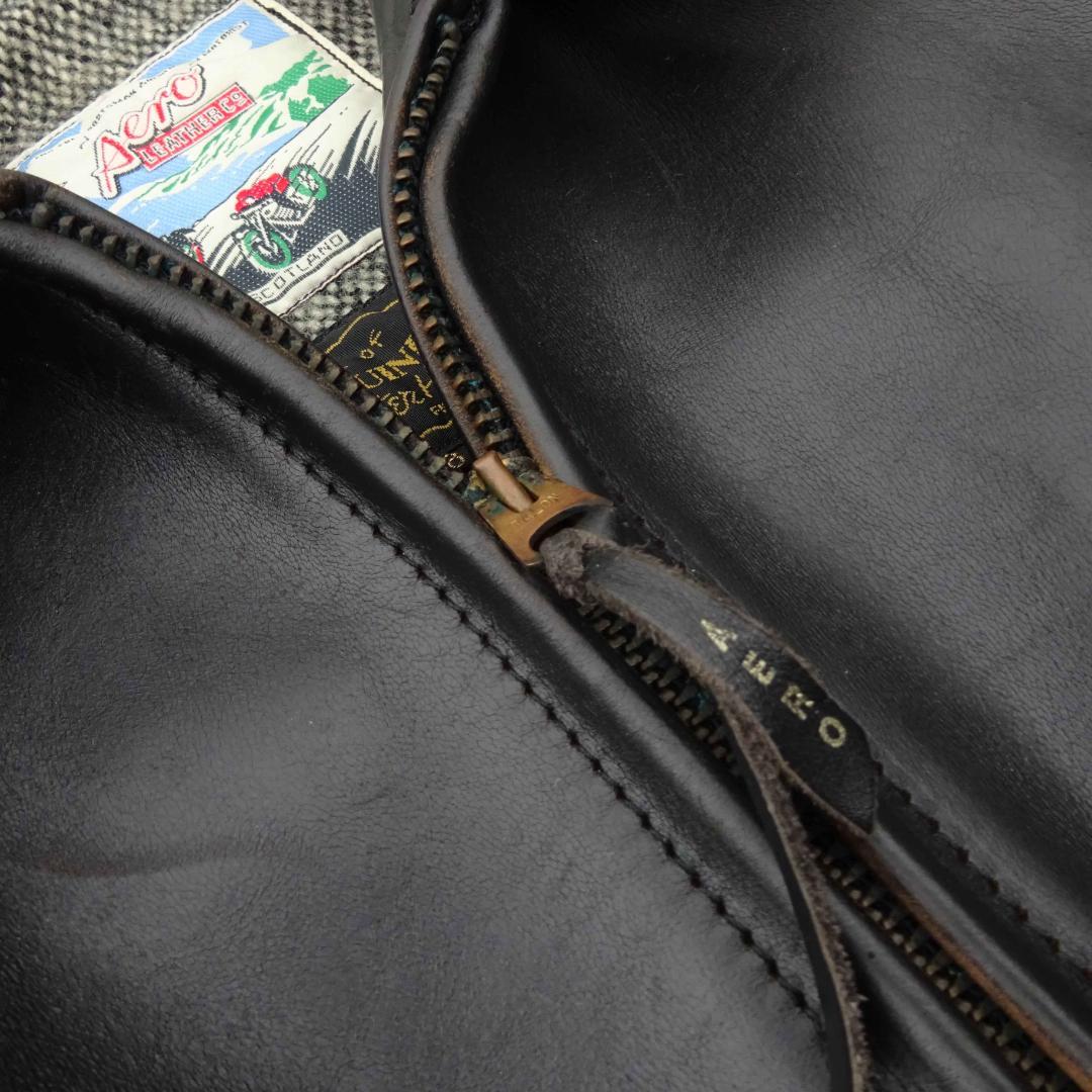 茶芯良好エアロレザー ホースハイド レザージャケット ハーフベルト 38直立馬革