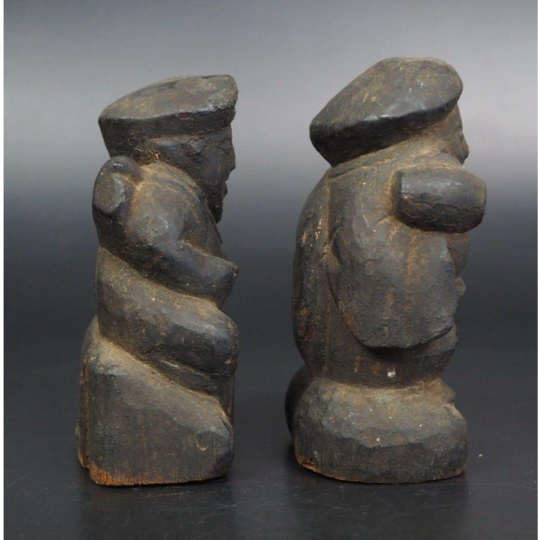 送料無料　非常に古い　木彫り大黒様恵比寿様　高さ９ｃｍ ★大珍品★　仏教美術