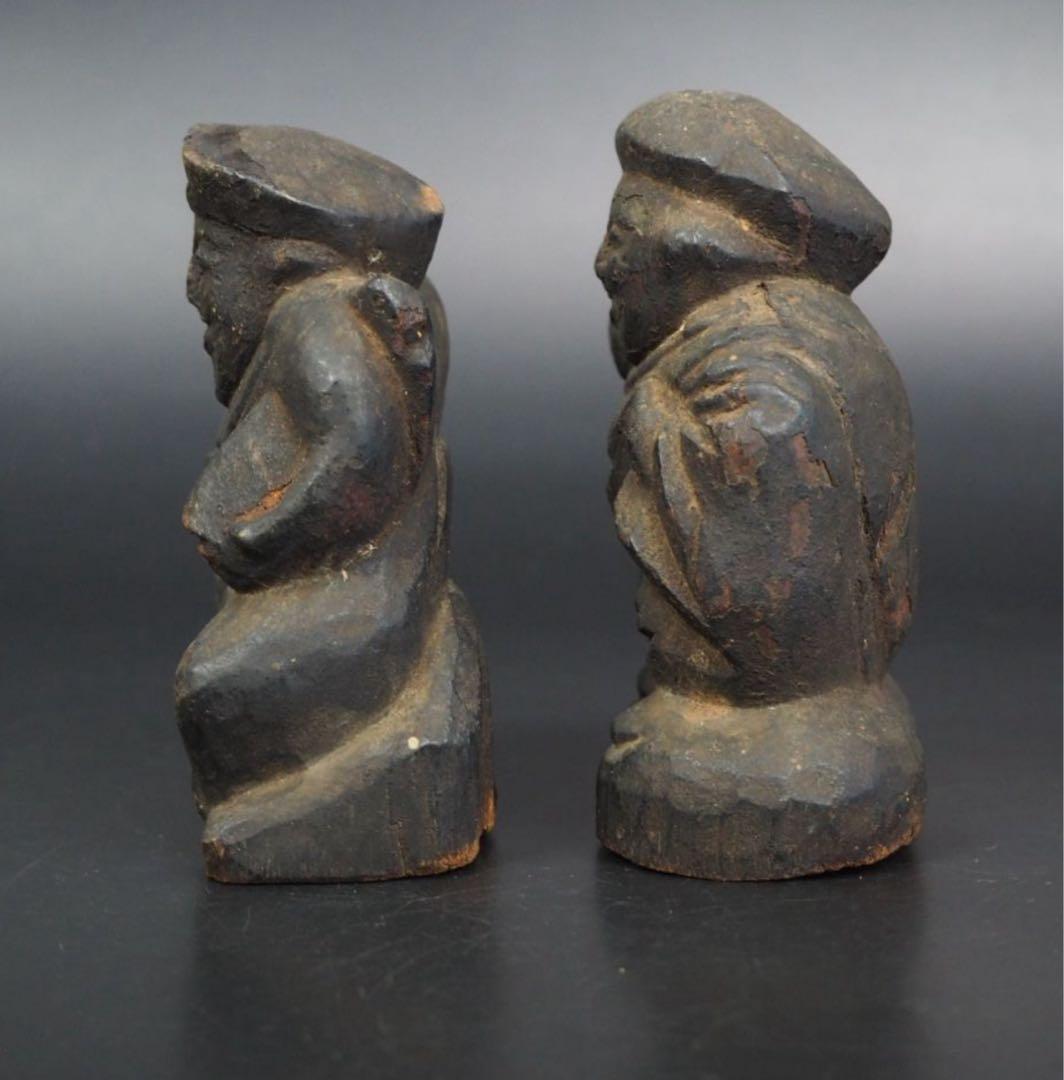 送料無料　非常に古い　木彫り大黒様恵比寿様　高さ９ｃｍ ★大珍品★　仏教美術