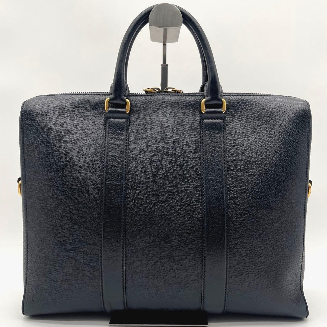 【GUCCI】ウェブ付ブリーフケース ビジネスバッグ 2WAY レザー ブラック