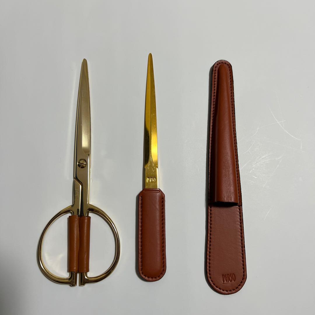 革 はさみ ペーパーナイフ ブラウン