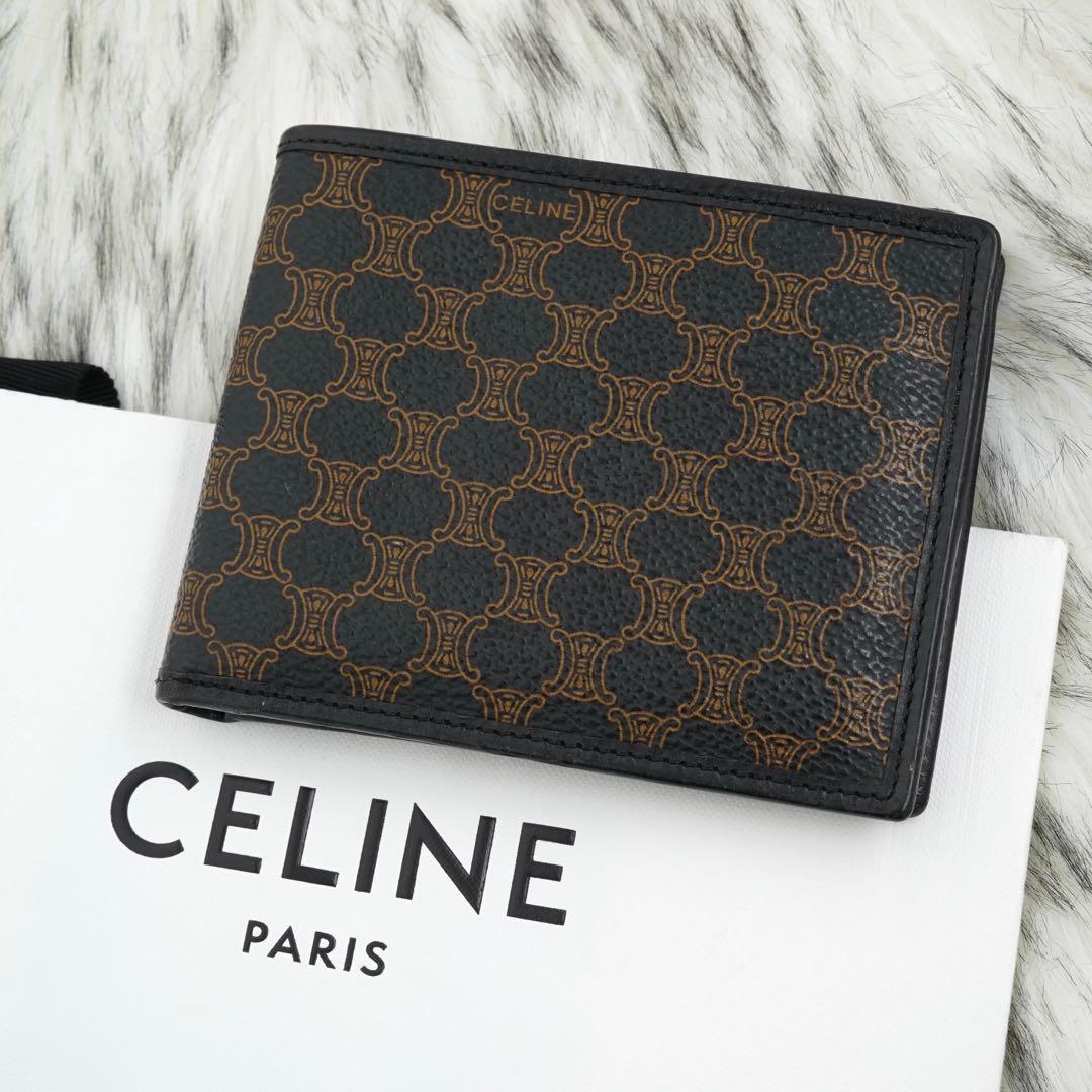 極美品　CELINE セリーヌ　二つ折り財布　トリオンフ　マカダム柄　ブラウン