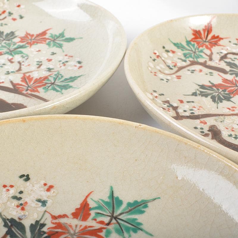 犬山焼　雲綿　紅葉文　手塩皿　小皿　5客　桐箱　M　R7398