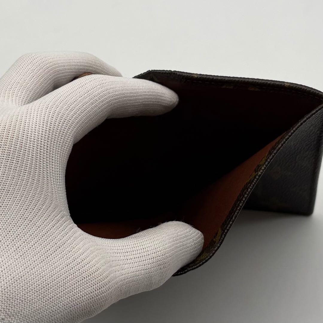 【極美品】LOUIS VUITTON レザー 二つ折り財布 モノグラム 焦茶