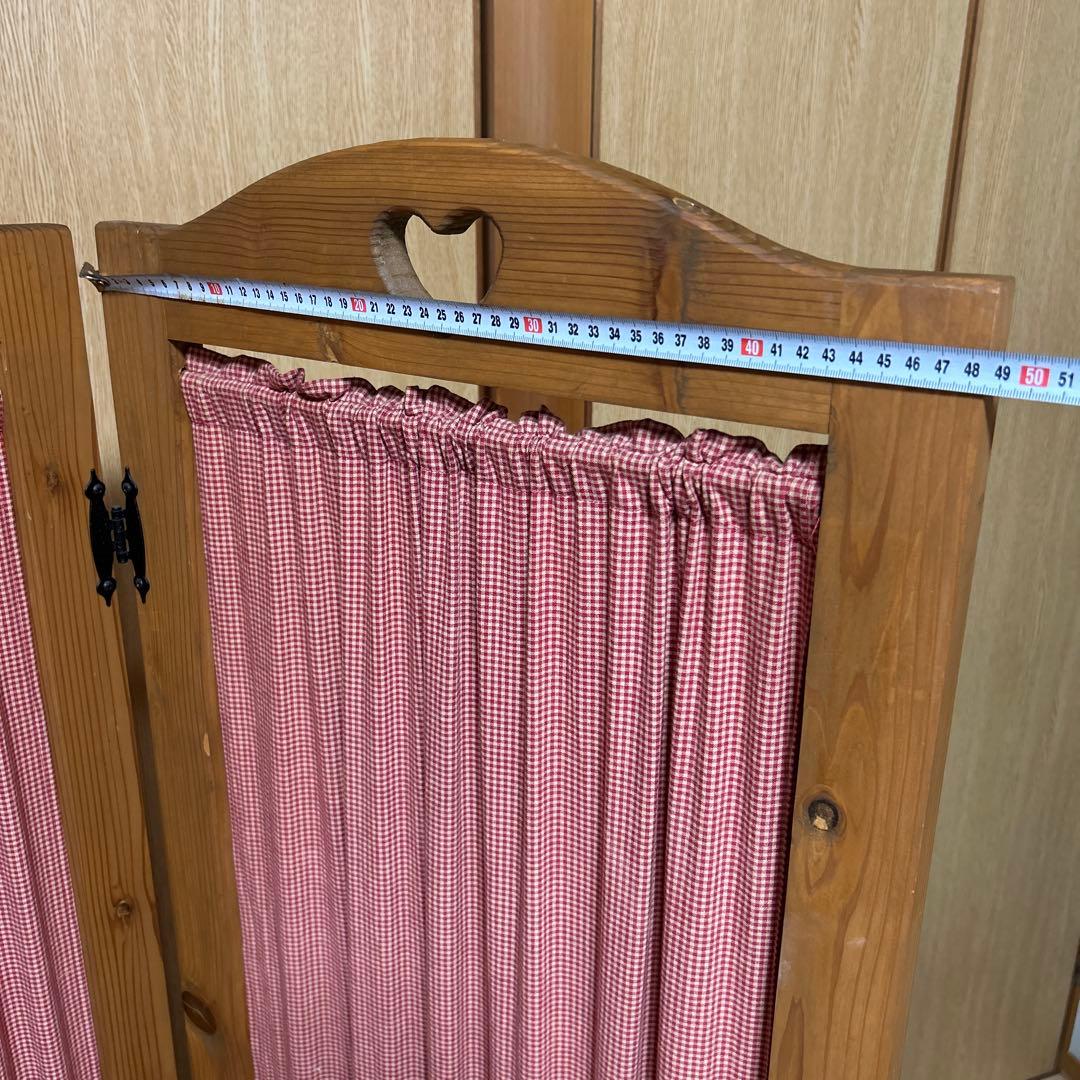 カントリー調　木製三つ折りパーテーション ハート型