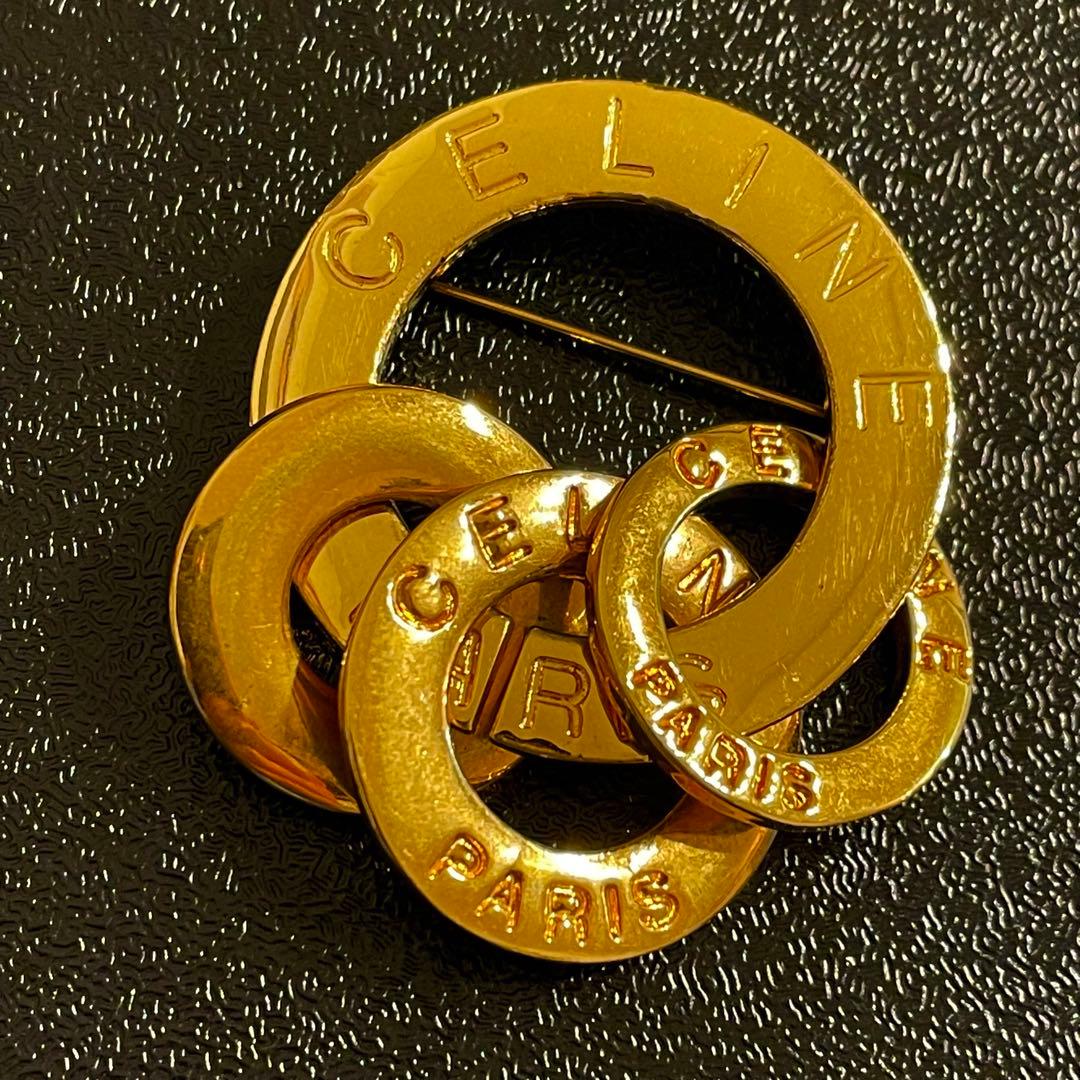 超希少　CELINE ブローチ　サークル　3連　ゴールド