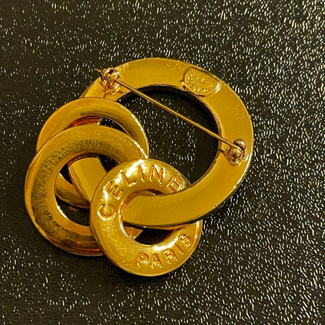 超希少　CELINE ブローチ　サークル　3連　ゴールド